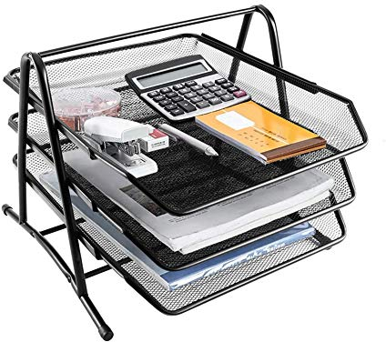 Cocoarm Bandeja de papel de metal con 3 compartimentos, Portadocumentos para documentos