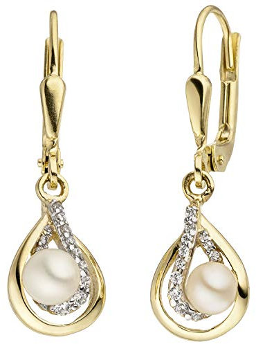 Jobo Damen-Ohrhänger aus 9 Karat 375 Gold mit Perlen und 24 Zirkonia