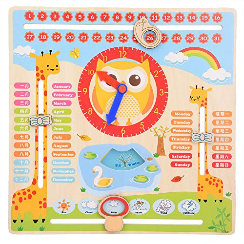 Hztyyier Kinder aus Holz Uhr Spielzeug Baby pädagogische hölzerne Uhr Spielzeug Kinder Kinder Datum Kalender Diagramm Vorschule Lernen Requisiten für kleine Mädchen