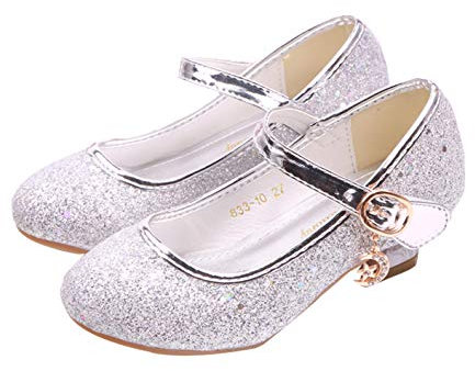 YOSICIL Principessa Scarpe Bambina Festive Scarpe col Tacco da Principessa Cosplay Scarpe da Sera per Bambine Dress Up Cerimonia Festa Scarpe Eleganti,Argento,27EU