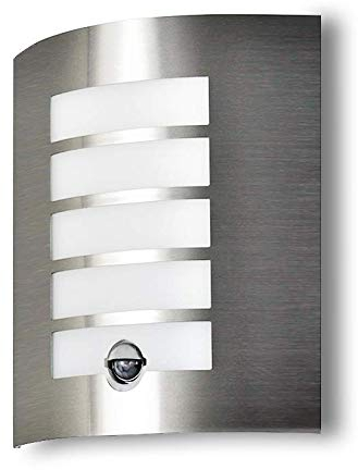 Kwazar Luminaire Halogen Wandlampe mit Bewegungsmelder 180° Aussenleuchte E27 Fassung max. 15W Außenlampe AREK.S Silber Alu Chrom