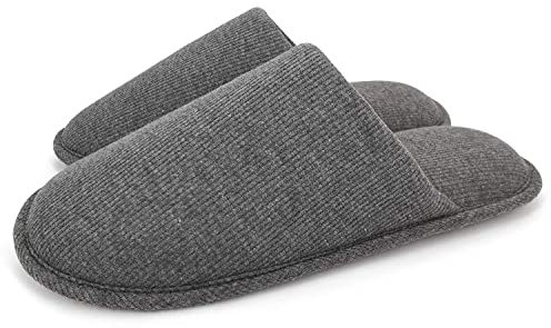 ofoot Herren Baumwolle Cosy Memory Foam Haus Hausschuhe,waschbar leichte rutschfeste Schuhe (Dunkelgrau,43/44 EU)