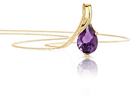 OROVI – Tropfen Halskette aus 9 Karat (375) Gelbgold mit Amethyst (0.61 ct) – filigrane Gold Kette Damen mit lila Edelstein Anhänger in Tropfenform – Goldkette allergenfrei & handgemacht (45 cm)