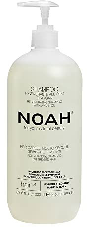 Noah Shampoing naturel Régénérant Cheveux 1.4 à l'huile d'argan pour cheveux très secs, abîmés ou traités, végétalien, sans cruauté envers les animaux, sans parabène ni silicone, formule végétale 1000