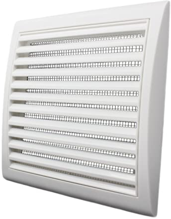 Universal White Vent Cover with Fly Mesh for 100, 125 or 150 mm Diameter Holes. for Cooker Hoods, Bathroom Extractor Fans, Tumble Dryers. 193x188mm