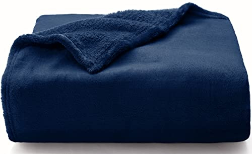 WAVVE Coperta Plaid Pile di Flanella 260gsm - 150x200 cm, Blu Navy - Coperta Pelosa 200x150 - Divano/Letto Singolo/Matrimoniale, Copridivano di Microfibra Calda e Morbida