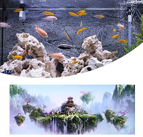 Zerodis Aquarium Background Poster, 3D PVC Waterproof Adhesive Fish Tank Wallpaper Sticker Sky Castle Fish Tank Background Decoration for Aquarium Fish Tank(91 * 50cm)