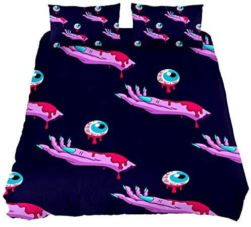 Eslifey Halloween-Bettwäsche-Set mit rosa Zombiehänden mit blutigen Augen, weich, 3-teilig, 149,9 x 200,7 cm, für Schlafzimmer
