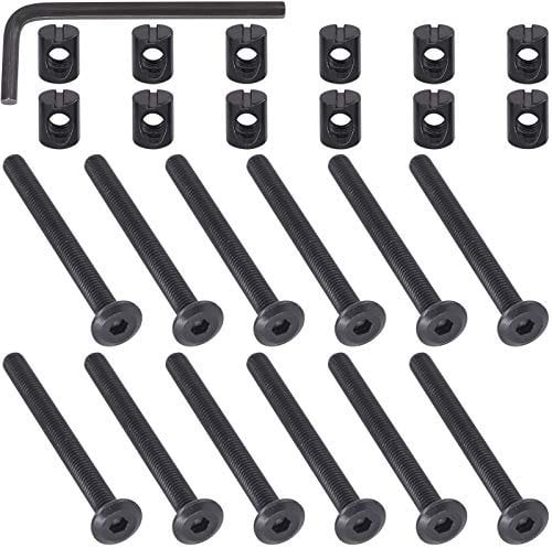 Mardatt M6 x 65mm 24PCS Black Zinc Plated Hex Socket Cap Bolts Crib Bolts and Barrel Nuts Cross Dowel Replacement for Crib Cots Beds Chair Table Desk Furniture