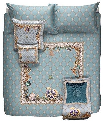 Roberto Cavalli Completo Copripiumino Matrimoniale 250X200 Fading Butterflies col. Acqua