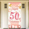 DPKOW Oro Rosa 50 Años Cumpleaños Decoración para Mujer, Oro Rosa Pancarta para Mujer 50 Cumpleaños Puerta Fondo Decoración, para Mujer 50 Años Cumpleaños Mesa Jardín Decoración, 185 x 90cm