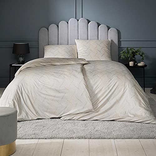 ESTELLA Bettwäsche Ruben | Creme | 135x200 + 80x80 cm | bügelfreie Interlock-Jersey-Qualität | pflegeleicht und trocknerfest | ideale Vier-Jahreszeiten-Bettwäscheset | 100% Baumwolle