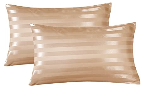 Damier 2er-Set Satin Kissenbezug 40x80cm Beige glatt glänzend hochwertige Seidig Mikrofaser Kissenhülle Kopfkissenbezug schont Haare und Haut