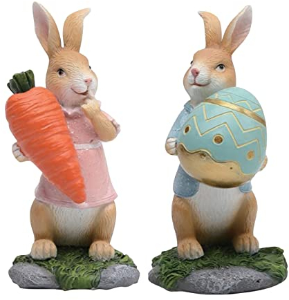 Lazzboy Ostern Deko,osterdekoration Hase Tischdeko Osterhase Mit Eiern, Karotten-skulptur, Kunsthandwerk, Süßes, Dekoratives Mini-Kaninchen-Geschenk Haus Dekoration (Blau+Rosa)