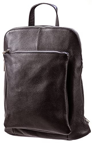 SH Leder 3in1 Handtasche Rucksack Damen Schultertasche Umhängertasche aus Echt genarbt Leder (B29cm x H35cm x T11cm) Leonie G688 (Dunkelbraun)