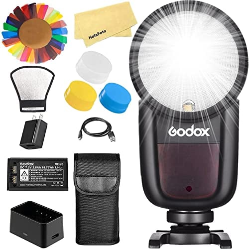 Godox V1-C Round Head Camera Flash for Canon Flash Speedlight Speedlite Light,76Ws 2.4G TTL1/8000 HSS,480 Full Power Shots,1.5s Recycle Time,2600mAh Li-ion Battery,10 Levels LED Modeling Lamp