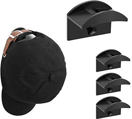 Vicloon Selbstklebende Hut-Organizer, 4 stück Minimalistischer Huthalter für Wandmontage, Cap Halterung Wand, Huthaken für Wandmontage Hut Baseball Kappe Kleiderbügel Veranstalter -Schwarz