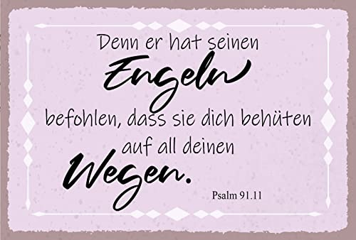 Blechschild 20x30cm Denn er hat seinen Engeln befohlen DASS sie Dich behüten Spruch Tafel