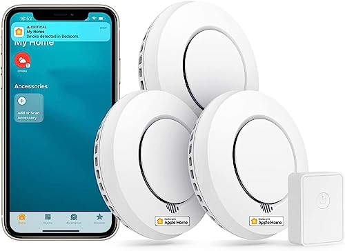 meross Détecteur Fumée Interconnecté (avec HUB),Lot 3 Détecteur Fumée Intelligent Compatible avec Apple HomeKit et SmartThings,Alarme Incendie Pile Remplaçable,Notification d'Alerte par App GS559A