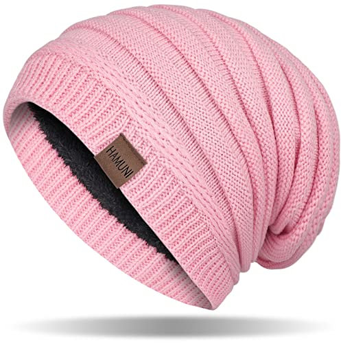 HAMUNI Mütze Damen, Atmungsaktiv Strickmütze Herren, Warme Wintermütze Damen, Street Style Slouch Beanie Mütze Herren, Klassische Unisex Winter Mütze mit Weichem Bequemem Fleece Innenfutter