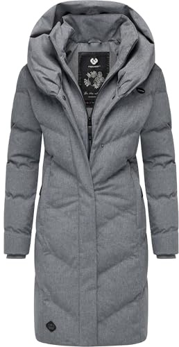 Ragwear Damen Wintermantel warmer Steppmantel lang wasserdicht mit Kapuze Natalka Intl Grey22 Gr. S