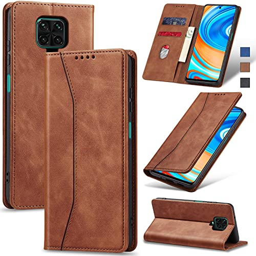 Jasonyu Cover per Xiaomi Redmi Note 9 Pro/Redmi Note 9S Flip Custodia in Pelle PU, Cover a Libro Portafoglio, Funzione Supporto, Magnetica, Slot Schede, TPU Bumper Caso Custodia (Marrone)