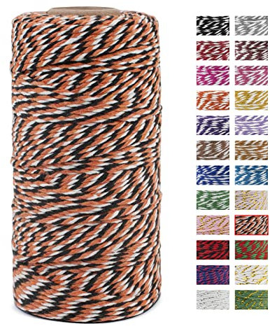 LEREATI Kordel Orange Schwarz und Weiß Bindfaden 2mm x 100m Baumwollfaden Bäckergarn Küchengarn Bastelschnur Paketschnur Dekokordel für DIY Kunstgewerbe Gartenarbeit Geschenke Verpacken Weihnachten