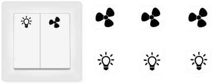 Generic Schalter Aufkleber Set 3 x Ventilator und 3 x Licht Aufkleber Symbole (RP16/1) (10mm) - Transparent, Modern, Wasserfest, für Glas, Kunststoff, Metall, Holz - Sticker