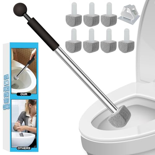 YINGMORE Pumice Stone Toilet Bowl Cleaner Toilet Deep Cleaning,Bathroom Cleaner Brush with Long Handle for Remove Hard Water Stains with Toilet Handle+ Pumice Stones