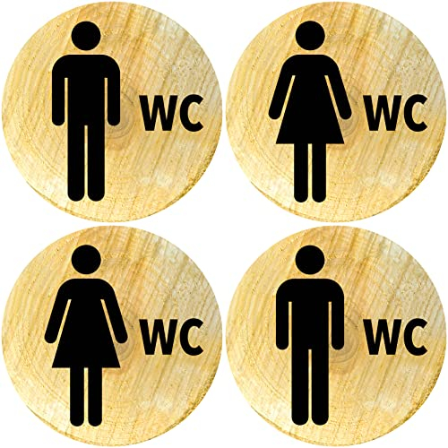 Clever Pool Aufkleber WC Toiletten Set Damen + Herren Schild – wetterfest - Toilettenschild – Türschild – Folienschild – D = 148 mm, Hinweisschilder Holz rustikal (2 WC Herren+Damen Holz)