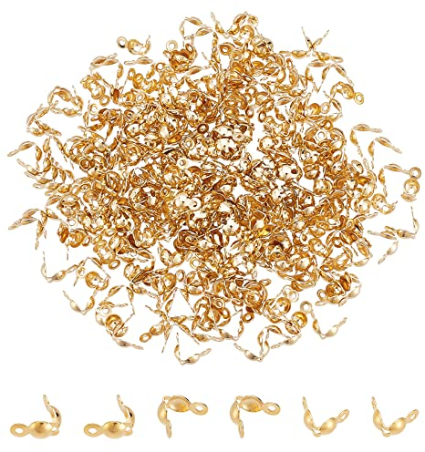 nbeads 300 Stück 304 Edelstahl Quetsch perlen Spitzen, Goldene Kalotte Enden Offene Clamshell Fold-Over Perlenspitzen Knotenabdeckungen Endkappen Knoten Crimp Funde für Schmuck Herstellung Halsketten