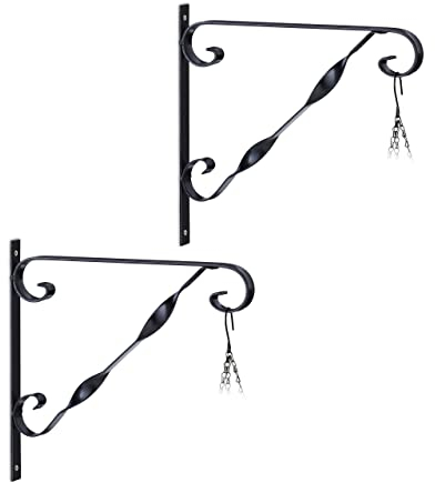 Relaxdays Blumenampel Halterung, 2er Set, Wandmontage, HxBxT: 28x30x2 cm, Ampelhaken für außen & innen, Eisen, schwarz