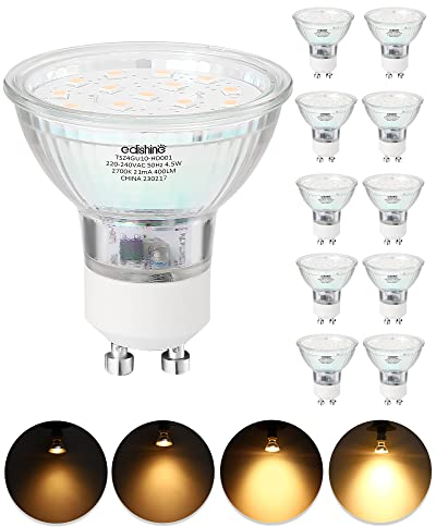 EDISHINE GU10 LED Warmweiss Dimmbar 4,5W 400LM, LED GU10 Lampen 2700K 120°Abstrahlwinkel, 50W Halogen äquivalent, Spots,Einbaustrahler,10er
