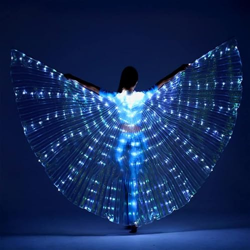 LED Bauchtanz Schmetterlingsflügel Flügel Beleuchtet Erwachsene Mit Teleskopstab Kostüm Bühnenverschleiß 360 Grad Leistungs Requisiten Bar Performance für Karneval Bühne Weihnachten Party (Weiß)