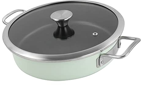Magefesa Nordic tartera 28 cm con revestimiento antiadherente bicapa reforzado con esmalte exterior color verde menta y herrajes de inox satinados con tapa plana de vidrio