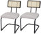 2er-Set Freischwinger-Stuhl HWC-K88, Stuhl Lehnstuhl, Holz Rattan Metall Bouclé - Stoff/Textil hellgrau