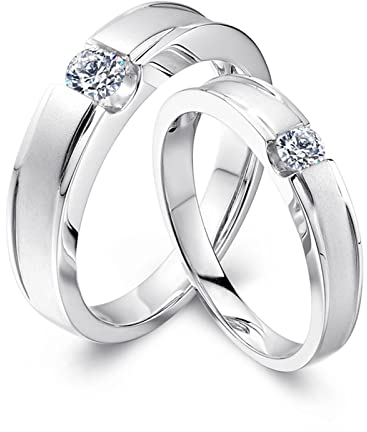 AMDXD Echtschmuck Ringe Diamant 0.3ct, 2er Solitärring Platin PT950 Matte Design Trauringe Pärchen Ringe, Damen 49 & Herren 54
