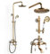 SINKTORY Columna Ducha Latón Retro Set De Ducha Antiguo Sistema de Ducha Altura Regulable 70-120cm, Columna de Ducha con Cabezal de Ducha de Lluvia, Ducha de Mano, Grifo de Ducha de Baño