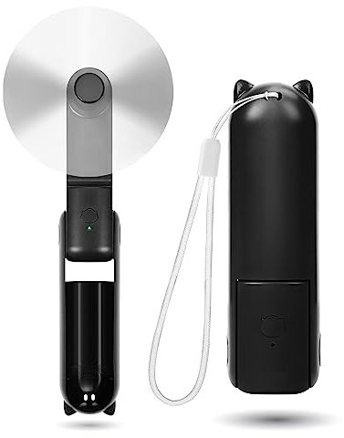OHLGT Mini Ventilador de Mano, 3 Velocidades Recargable Mini Ventilador de Mano Silencioso [9-15 Horas de Trabajo], Ventilador USB Portátil con Power Bank para Viajes, Exteriores o Interiores Negro