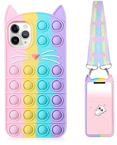 GDDJONG Fidget Pop Phone Case for iPhone 11 Pro, Kawaii Case for iPhone 11 Pro, Stress Relief Push Pop Bubble 3D Cartoon Funny Cute Soft Silicone Design Cover for Women Girls Kids Boys