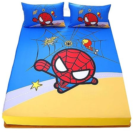 Boys' Fitted Sheet 90 x 200 cm Children's Mattress Protector Fitted Sheet Out, IronMn Fitted Sheet Mattress Cover, Sder Man Bed Sheet Children (A, 90 x 200 cm)