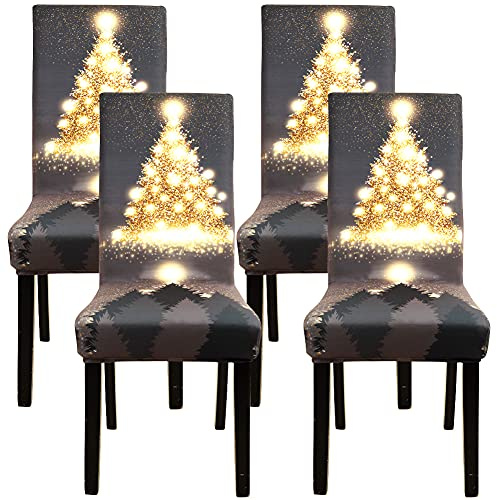 YISUN Christmas Chair Covers, Dining Chair Covers Set of 4, Father Christmas Santa Super Fit Stretch Spandex Removable Washable Dining Chair Protector Cover Seat Slipcover
