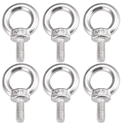 Tornillo de anillo M8, 6 unidades de acero inoxidable 304, tornillos de ojo redondos, perno de ojo redondo, tornillo de anillo de rosca exterior, tornillos de anillo para rollo de fijación y