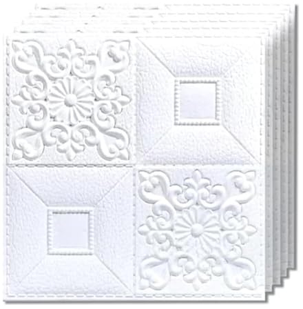 3D Wandpaneele Selbstklebend Wandsticker Steinoptik Ziegel Wasserdicht PVC 39cmx35cmx2MM (WEISSE STUCK BLUMEN) (25)