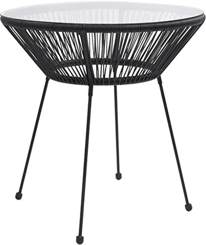 QJBSAVVA Garten-Esstisch, Camping Tisch sofatisch nähtisch terrassentisch Geeignet für Living Room Schlafzimmer Terrasse küche Schwarz Ø70x74 cm Rattan und Glas