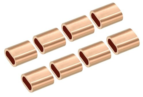 PATIKIL 3/32/ 2.5mm Wire Rope Crimping Loop Sleeve, 25 Pack Copper Single Oval Hole Cable Crimps for Wire Rope Cable Ferrule, Golden