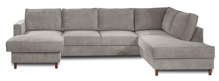 Lisa Design Jake - Wohnlandschaft - mit Schlaffunktion und Bettkasten - 7-Sitzer - aus Cord - rechts Hellgrau