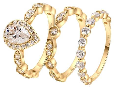 Stfery Goldring 750 Echtgold Ringe für Frauen 1ct Tropfen Moissanit Ring Verlobung Damen