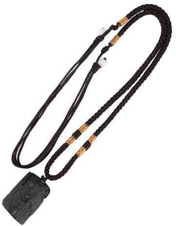 Colgante Turmalina Negra Piedra Natural con Cordón Regalos para San Valentín Piedras Naturales de Piedra Curativa Collar Negro Cristales Curativos para el Equilibrio Energético para Hombres y Mujeres