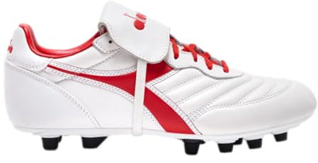Diadora Brasil OG LT T MDPU - Zapatos de fútbol para hombre, piel de grano completo, ultrasuave, resistente al agua, suela firme, plantilla extraíble, Blanco/Rojo Milano, 40.5 EU